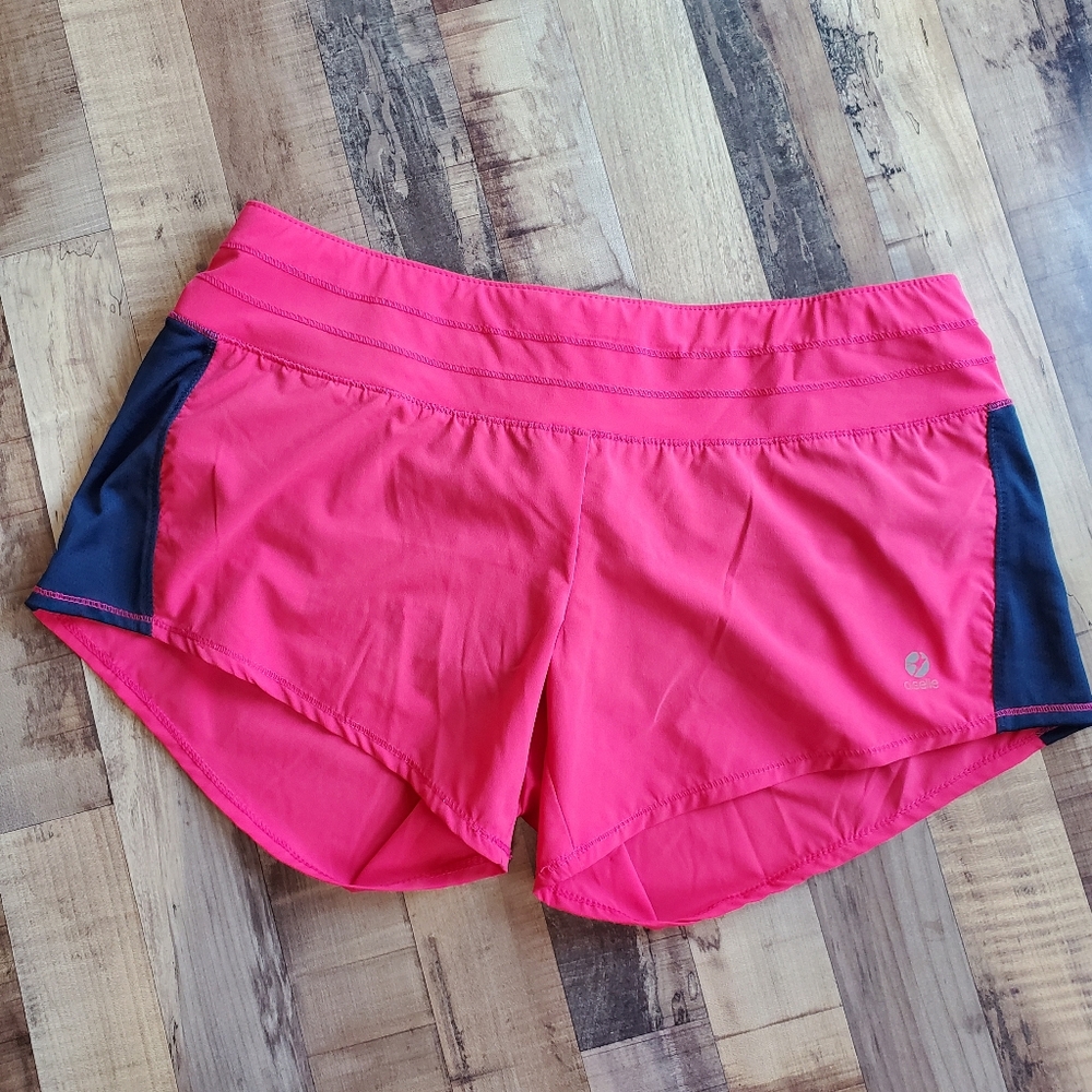 OISELLE Pink Blue Athletic Shorts Running Shorts Built In Brief And Pockets Sz 6
